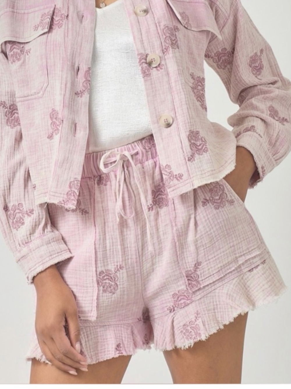 Embroidered Floral Cotton Shorts